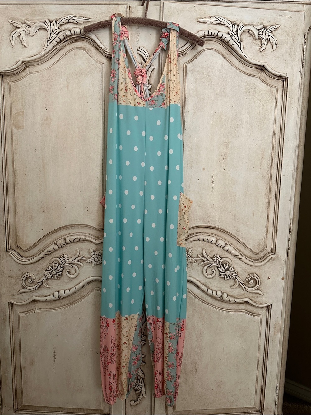 Lily Floral Aqua and Pink romper, very soft and comfy!